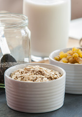 Bowl of oat flakes close up