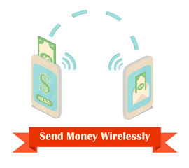 Send money wireless isometric illustration.