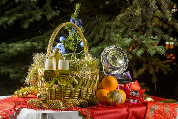 Champagne and Christmas decorations
