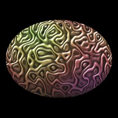 oval pattern of brain tissue isolated on black background - gold, pink, metallic
