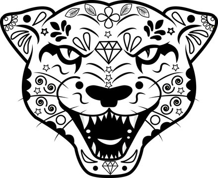 vector illustration of a black and white decorated pumas'head