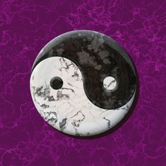 black and white jin jang balance symbol on marble purple background - seamless pattern texture - obrazy, fototapety, plakaty