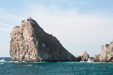 Fototapeta na wymiar Seascape view of rock Diva. Black Sea, Simeiz village, Crimea