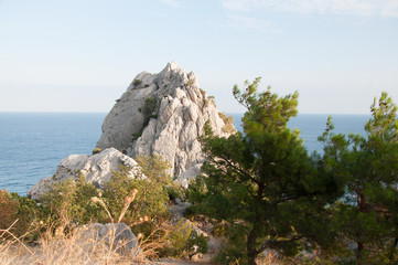 View of Swan Wing rock at sunset, Simeiz, Crimea