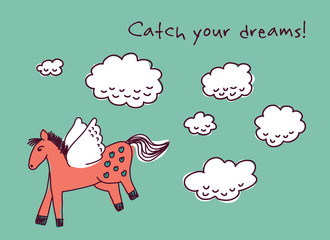 Obraz premium Horse dreams and clouds card