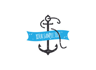 Rusty vector anchor with a twisted ribbon.