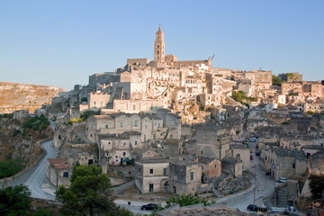 View of the city of Matera and the typical stones