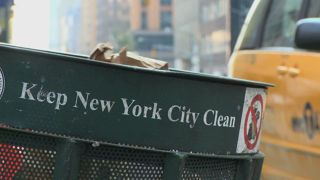 Trash can on city corner
