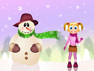 girl playing with snow