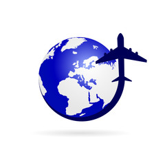 Fototapeta premium airplane with blue globe symbol vector