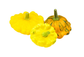 Scalloped custard squash (Cucurbita pepo var. patisson), isolated on white background