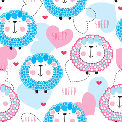 seamless cute sheep pattern vector illustration