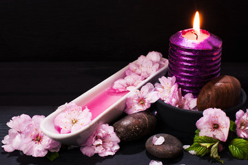 Spa concept with flowers of almond