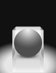 Sphere in cube. Abstract 3d illustration. Editable vector.