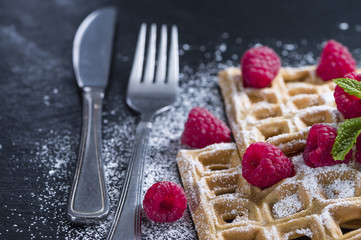 Fresh made Waffles with Raspberries