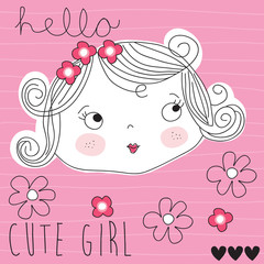 cute girl face vector illustration