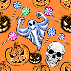 Seamless Halloween pattern with a pumpkin. 