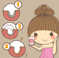 info greaphics cute woman foam step healthy skin