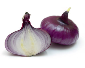 Red sliced onion isolated