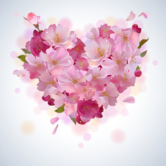 Obraz na płótnie Canvas Vector background with cherry petal heart