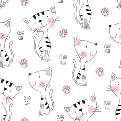 Tissu par mètre Chats illustration vectorielle transparente motif chat mignon