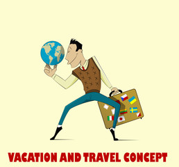 Happy man going to vacation