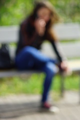 girl with phone Beautiful blurred