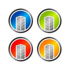 Circular Urban Skyline Emblems | Colorful Commercial High-Rise Building Realty Icons