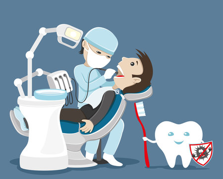Dentist treats teeth.