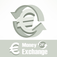 Euro symbol with arrow in grey, vector illustration