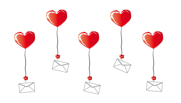 Herz - Herzluftballons mit Briefumschlag - Hochzeitspost, Liebesbriefe, deko für die Hochzeit, EInladung 