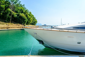 Naklejka na ściany i meble Motor boats moored at Ao Po Grand marina Phuket, Thailand