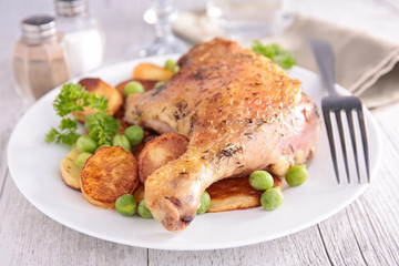 grilled duck leg and vegetables