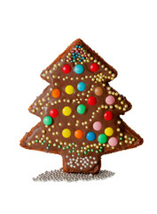 Homemade cake in a shape of a christmas tree isolated