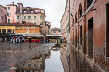 Fototapeta na wymiar Venice flooded from the water and reflection, Venice, Italy, Europe