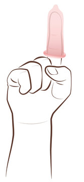 Condom on a finger, symbol for contraception. Isolated vector illustration on white background.