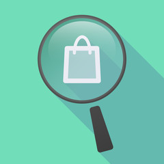 Long shadow magnifier icon with a shopping bag