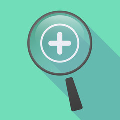 Long shadow magnifier icon with a sum sign