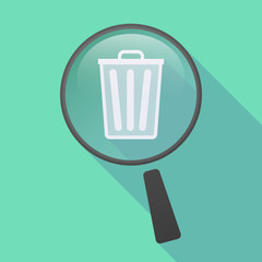 Long shadow magnifier icon with a trash can