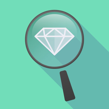 Long shadow magnifier icon with a diamond