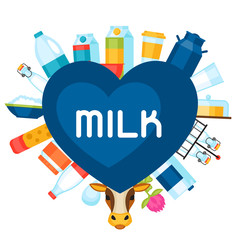 Milk background with dairy products and objects