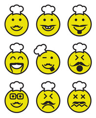 set of nine smiley mustachioed chef faces