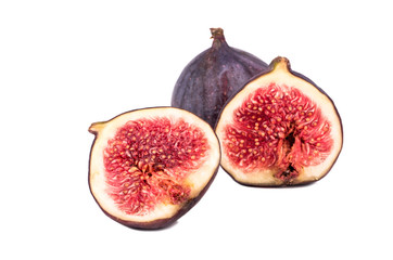 Fresh figs with two halves isolated on white background