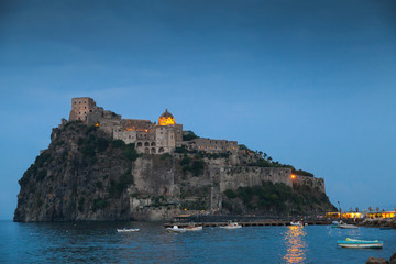 Fototapeta na wymiar Ischia Porto landscape, ancient Aragonese Castle