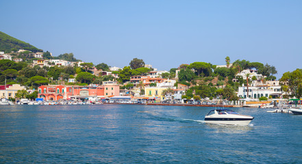 Fototapeta na wymiar Coastal landscape, main port of Ischia island