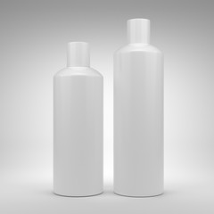 White blank shampoo and conditioner bottles