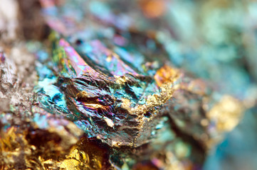 Bornite, also known as peacock ore, is a sulfide mineral