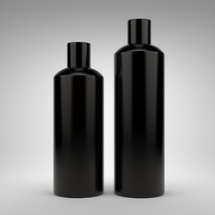 Black blank shampoo and conditioner bottles