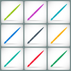 set paint brush colorful icons in the style flat design isolated