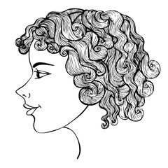 Girl With Curly Hair Ink Drawing